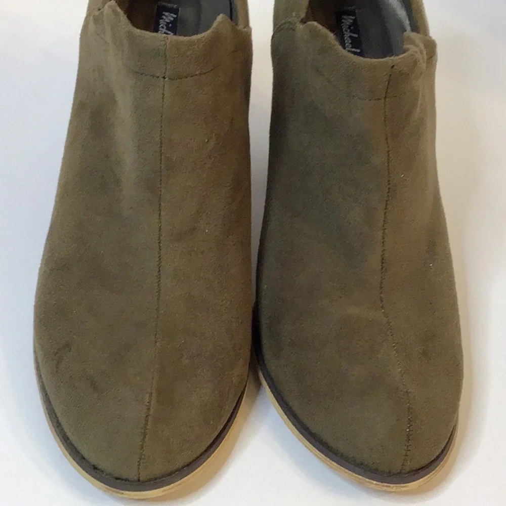 MICHAEL ANTONIO OLIVE GREEN SUEDE ANKLE HEEL BOOTS SZ 8 - Picture 5 of 16